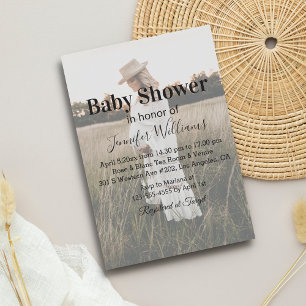 Elegant minimalistisch script Boho Photo baby show Kaart