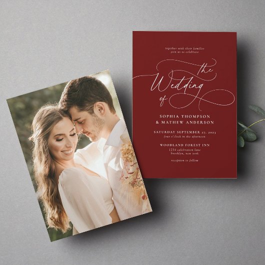 Elegant Minimalistisch Script Bourgondië foto brui Kaart