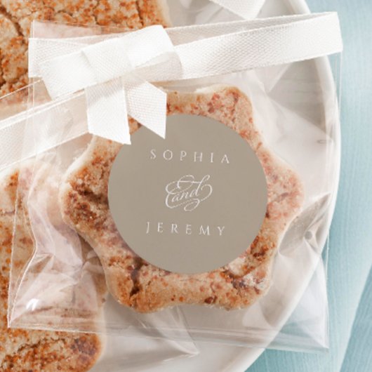 Elegant minimalistisch script bruiloft bruin ronde sticker