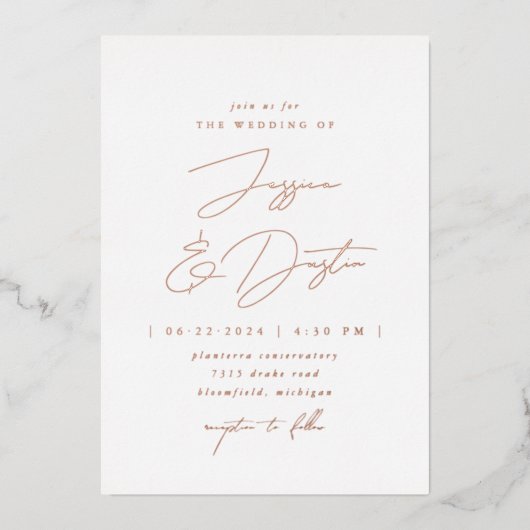 Elegant minimalistisch script bruiloft folie uitnodiging (Voorkant)