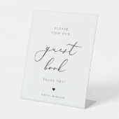 Elegant minimalistisch script bruiloft gastenboek reclamebord met voetstuk (Voorkant)