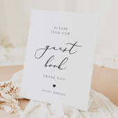 Elegant minimalistisch script bruiloft gastenboek reclamebord met voetstuk