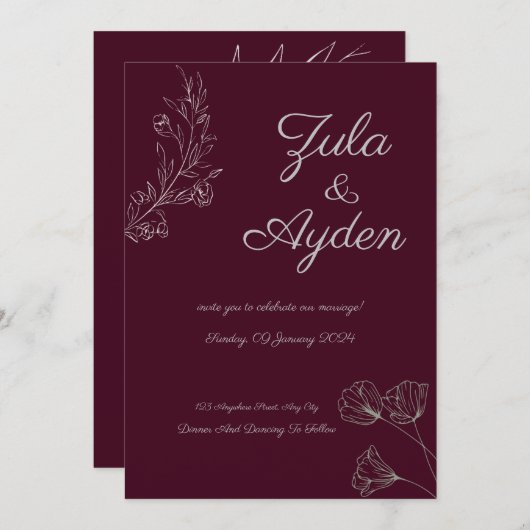 Elegant minimalistisch script bruiloft kaart (Voorkant / Achterkant)