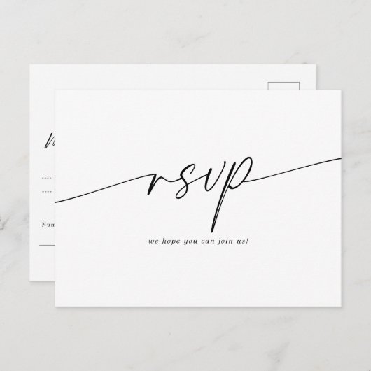 Elegant minimalistisch script bruiloft RSVP Briefkaart (Voorkant / Achterkant)