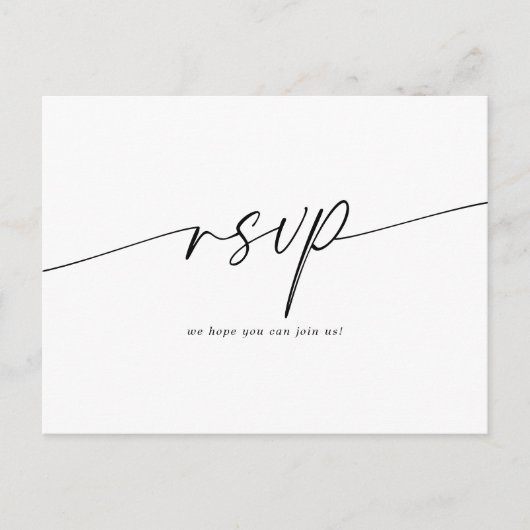 Elegant minimalistisch script bruiloft RSVP Briefkaart (Voorkant)