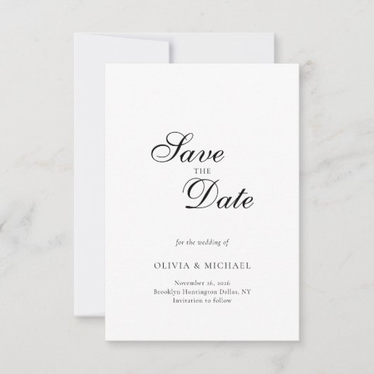 Elegant minimalistisch script bruiloft save the date (Voorkant)
