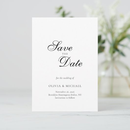 Elegant minimalistisch script bruiloft save the date (Staand voorkant)