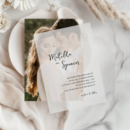 Elegant minimalistisch script bruiloft vellum uitnodigingen