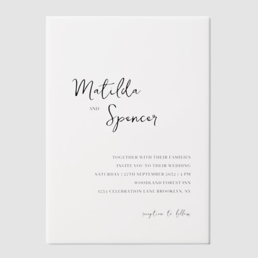 Elegant minimalistisch script bruiloft vellum uitnodigingen (Voorkant)