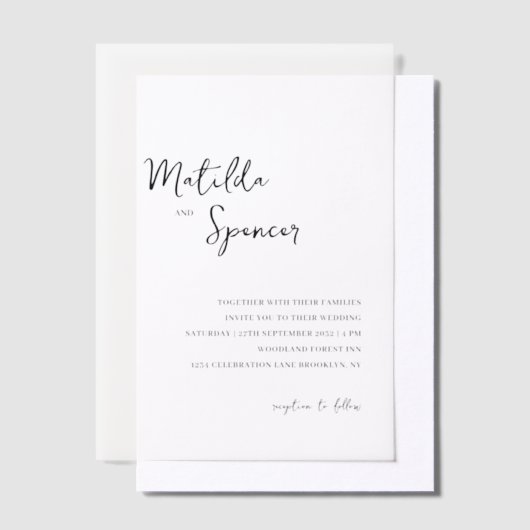 Elegant minimalistisch script bruiloft vellum uitnodigingen (Offset)