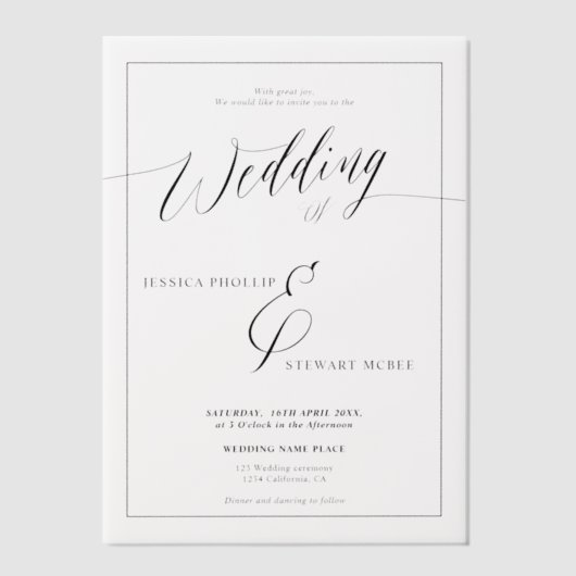 Elegant minimalistisch script Classic Lijst bruilo Vellum Uitnodigingen (Voorkant)