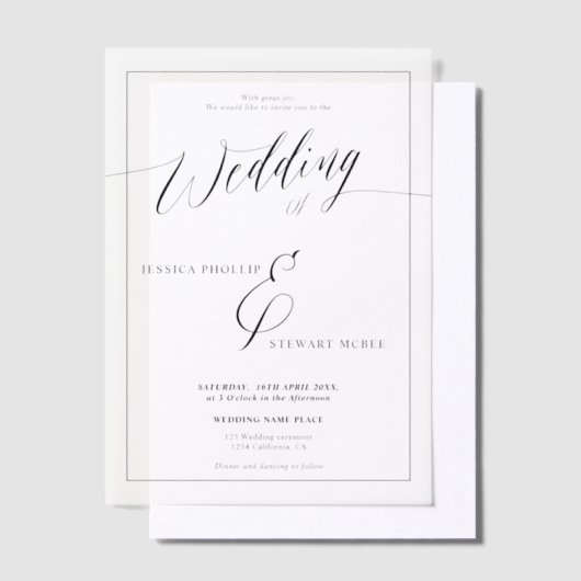 Elegant minimalistisch script Classic Lijst bruilo Vellum Uitnodigingen (Offset)