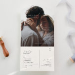 Elegant minimalistisch script foto's afdichtingen  all in one uitnodiging<br><div class="desc">Deze elegante, minimalistische scriptfoto-afdichting en het verzenden van alles in één uitnodiging is perfect voor uw klassieke, eenvoudige zwarte en witte, minimale moderne boho bruiloft. Het ontwerp kenmerkt fel, delicaat, en romantisch handgeschreven kalligrafie met formele shabby chic typografie. De blik zal goed gaan met om het even welk trouwseizoen: lente,...</div>