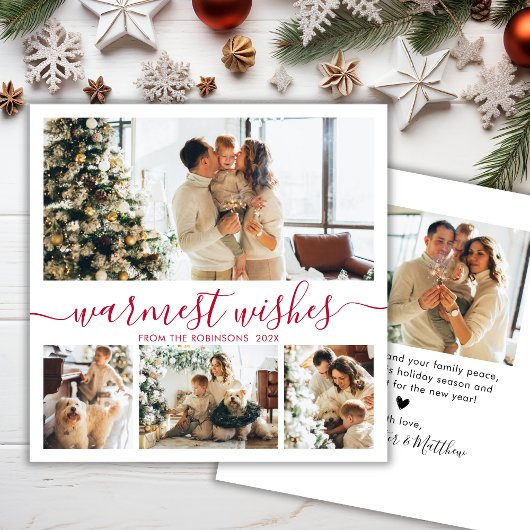 Elegant minimalistisch script foto's met kerstbekl feestdagenkaart