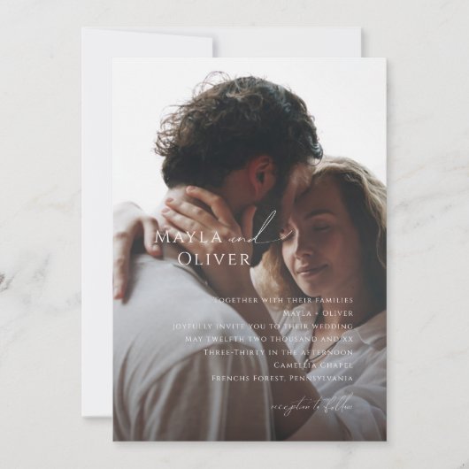 Elegant minimalistisch script getadde fotobruiloft kaart (Voorkant)