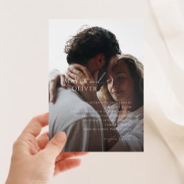 Elegant minimalistisch script getadde fotobruiloft kaart