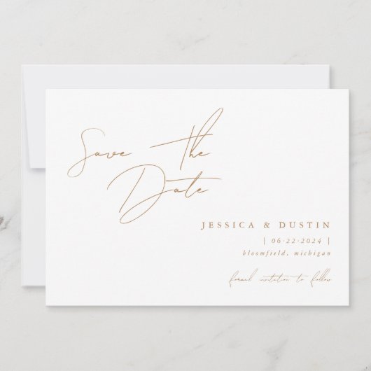 Elegant minimalistisch script Gold Save The Date (Voorkant)
