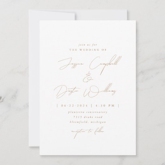 Elegant minimalistisch script Gold Wedding Kaart (Voorkant)