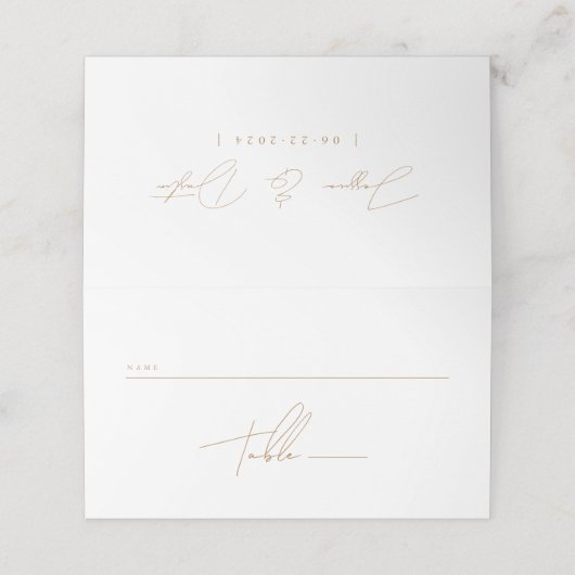 Elegant minimalistisch script Gold Wedding Plaatskaartje (Buitenkant ongevouwen)
