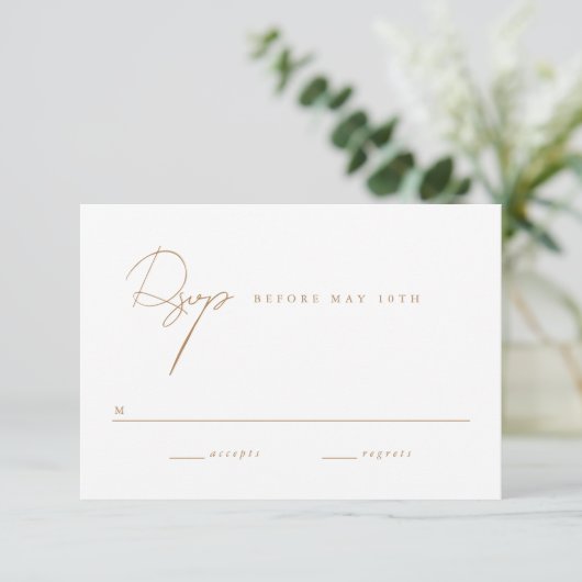 Elegant minimalistisch script Gold Wedding RSVP Kaartje (Staand voorkant)
