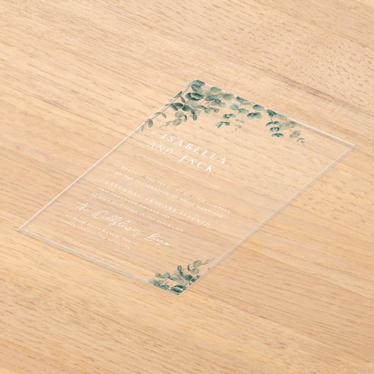 Elegant Minimalistisch Script Groene Huwelijk  Acryl Uitnodigingen (Laagn)