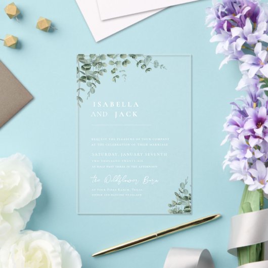 Elegant Minimalistisch Script Groene Huwelijk Acryl Uitnodigingen (Insitu (Huwelijk))