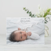 Elegant minimalistisch script Hallo Baby 2 Fotogeb Aankondiging (Staand voorkant)
