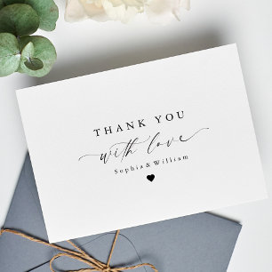 Elegant minimalistisch script hart bruiloft foto bedankkaart