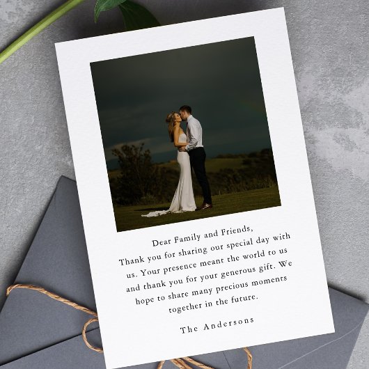 Elegant minimalistisch script hart bruiloft foto bedankkaart