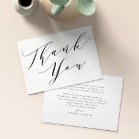 Elegant minimalistisch script kalligrafie dank u bedankkaart<br><div class="desc">Een elegante bedankkaart om elk evenement te evenaren. De voorkant van de kaart heeft "Thank You" in script kalligrafie. De kaarten keren terug naar een aangepast bedankbericht dat kan worden bewerkt of verwijderd volgens uw behoeften. Bezoek onze winkel voor meer design.</div>