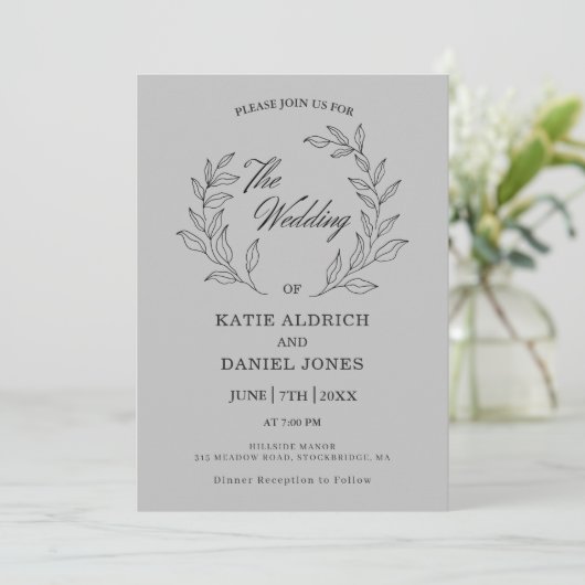 Elegant minimalistisch script Leaf Wedding Light G Kaart (Staand voorkant)