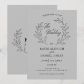 Elegant minimalistisch script Leaf Wedding Light G Kaart (Voorkant / Achterkant)