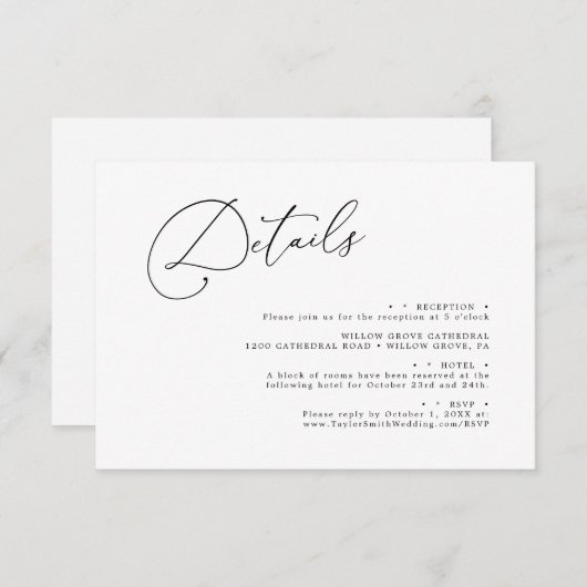 Elegant-minimalistisch script legant Wedding detai Informatiekaartje (Voorkant / Achterkant)