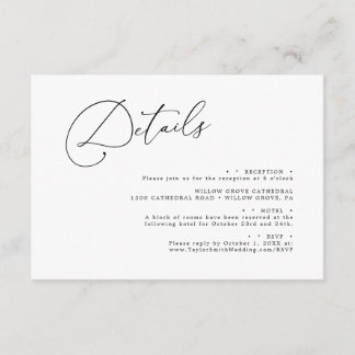 Elegant-minimalistisch script legant Wedding detai Informatiekaartje