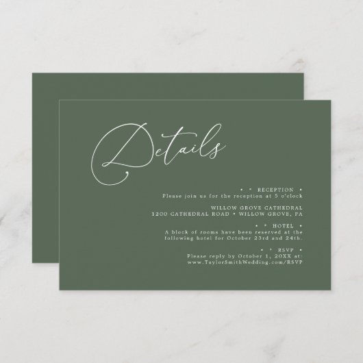 Elegant-minimalistisch script legant Wedding detai Informatiekaartje (Voorkant / Achterkant)