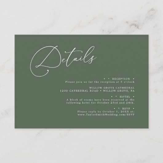 Elegant-minimalistisch script legant Wedding detai Informatiekaartje (Voorkant)