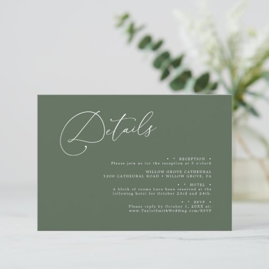 Elegant-minimalistisch script legant Wedding detai Informatiekaartje (Staand voorkant)