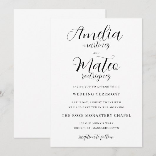 Elegant minimalistisch script moderne bruiloft kaart (Voorkant / Achterkant)