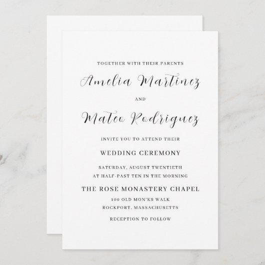 Elegant minimalistisch script moderne bruiloft kaart (Voorkant / Achterkant)