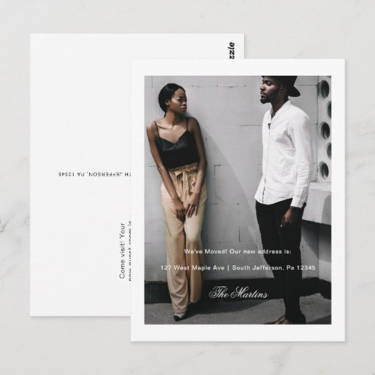 Elegant minimalistisch script Nieuwe adresfoto Briefkaart (Voorkant / Achterkant)