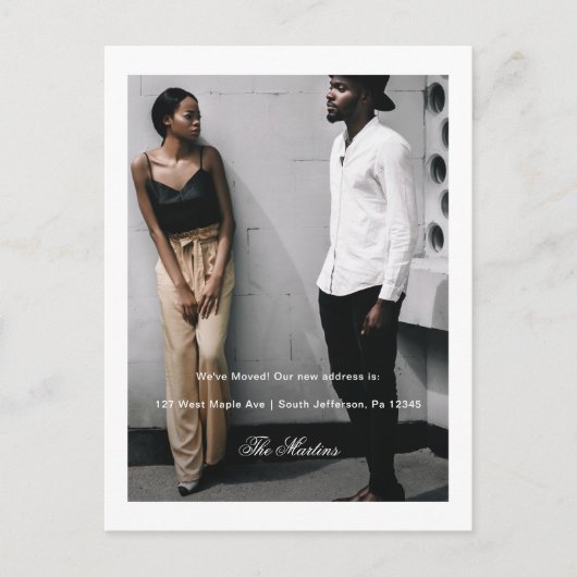 Elegant minimalistisch script Nieuwe adresfoto Briefkaart (Voorkant)