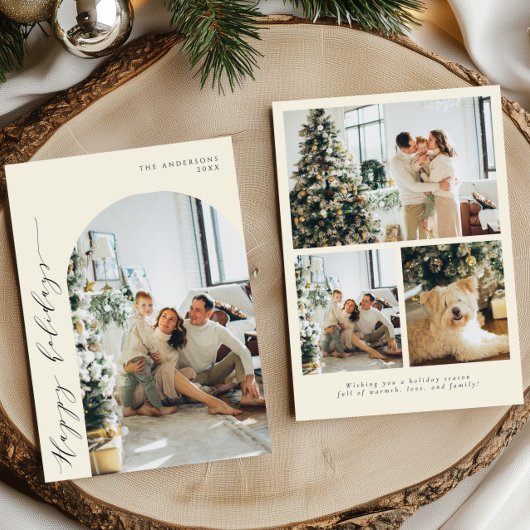 Elegant Minimalistisch Script Prettig Feest 4 Foto Feestdagenkaart