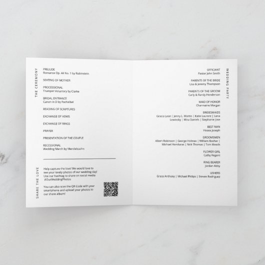 Elegant minimalistisch script QR Code Wedding vouw Programma (Binnen)