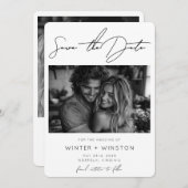 Elegant minimalistisch script twee foto's save the date (Voorkant / Achterkant)