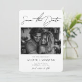 Elegant minimalistisch script twee foto's save the date (Staand voorkant)