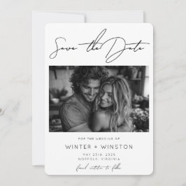 Elegant minimalistisch script twee foto's save the date