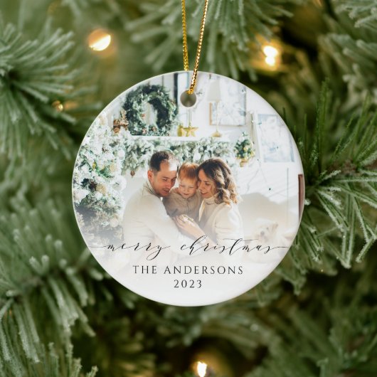 Elegant minimalistisch script Vrolijk Kerstmis Fot Keramisch Ornament (Boom)