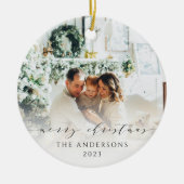 Elegant minimalistisch script Vrolijk Kerstmis Fot Keramisch Ornament (Voorkant)