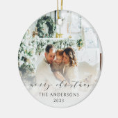 Elegant minimalistisch script Vrolijk Kerstmis Fot Keramisch Ornament (Links)