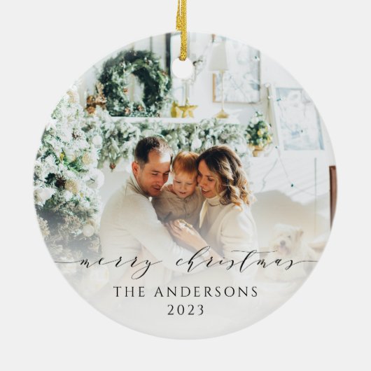 Elegant minimalistisch script Vrolijk Kerstmis Fot Keramisch Ornament (Achterkant)